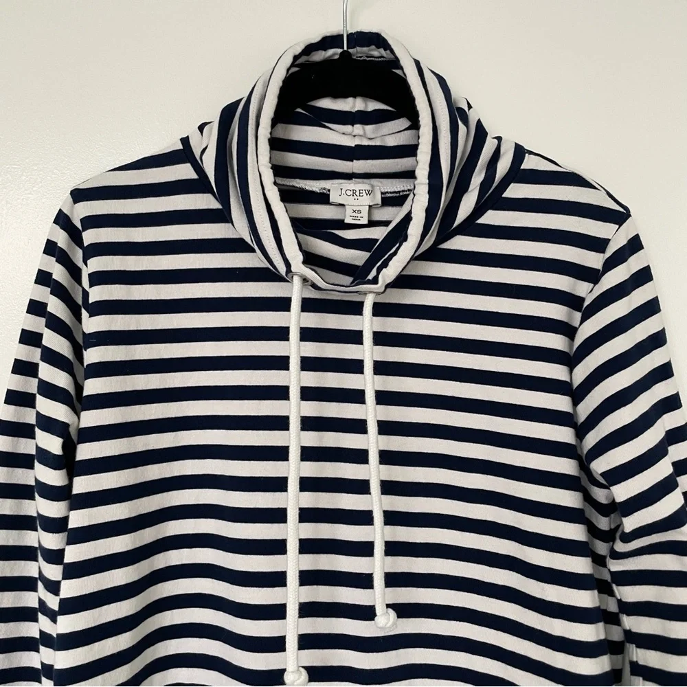 J. Crew Navy White Striped Funnel Neck Sweatshirt Size XS